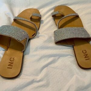 INC International Concepts Silver Sandals Double Strap Design